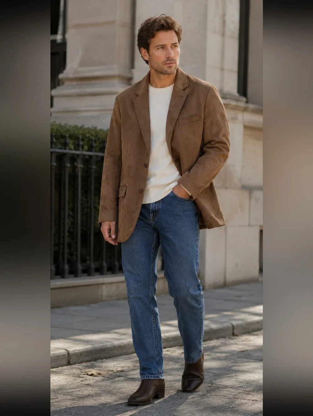 NWT Chaps Brown Faux Suede Sport Coat - Two-Button Mens Blazer Sz 42 L